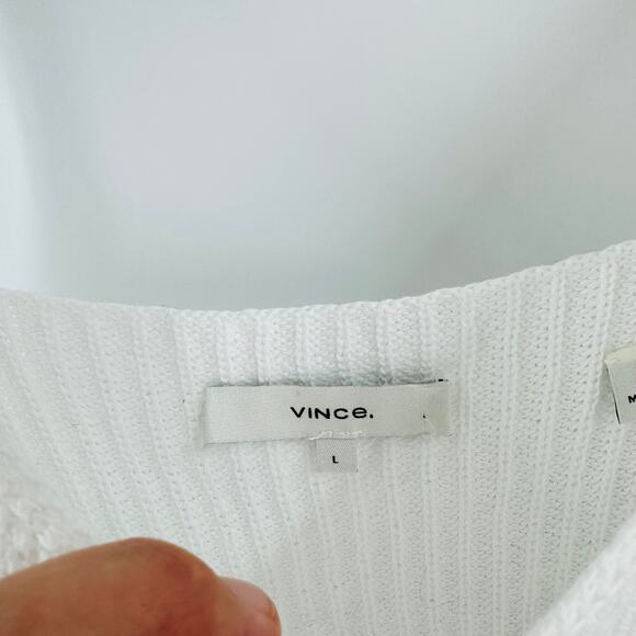 Vince. White Ribbed Knit Sleeveless Cotton Tank Top Minimalist Style Size L - Picture 3 of 6